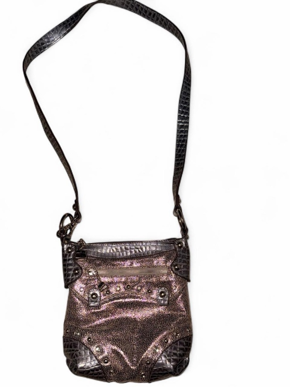 Kathy van zeeland new Metallic Crossbody Bag with Stud Details